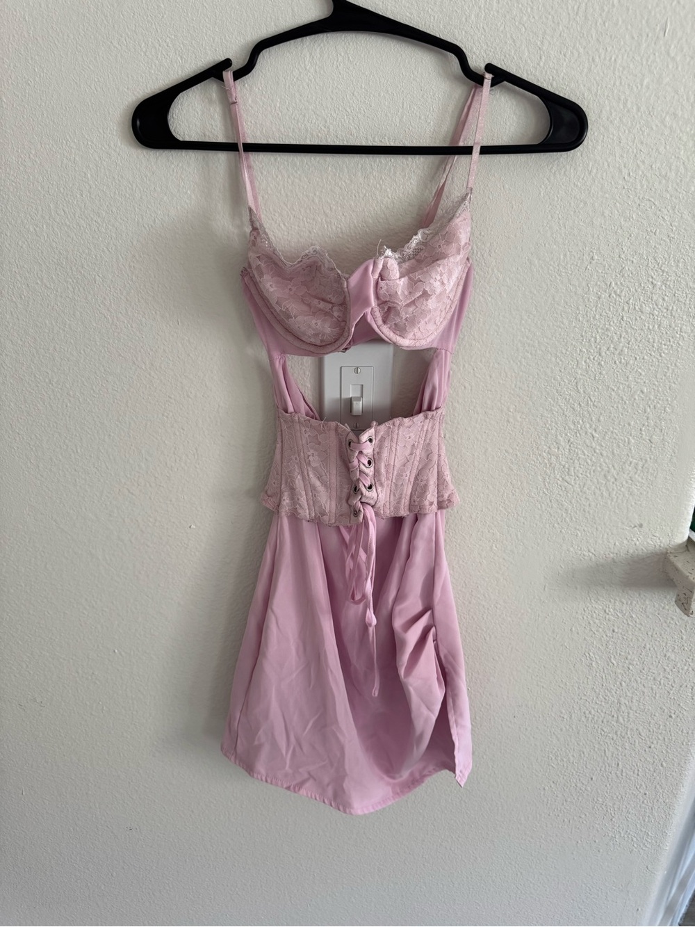 Lace-Trim Corset dress in Light Pink